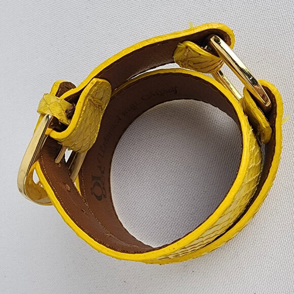 Yellow Leather Snake Skin Belt Bracelet - Picture 4 of 7